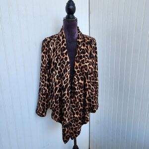 Hot Ginger Duster Overpiece Women's Brown Leopard Stretchy Drape Open Front L